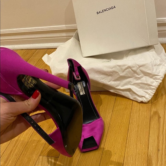 Balenciaga Hot Fuchsia Satin Evening Open Toe - Picture 3 of 4